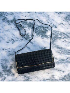 LA REGALE Vintage Navy Blue Chain Mesh Cocktail Bag w/ Strap